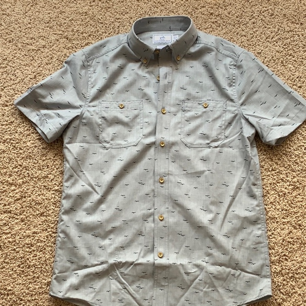 Southern Tide Light Blue Performance Button-Down Shirt, Mens size Small